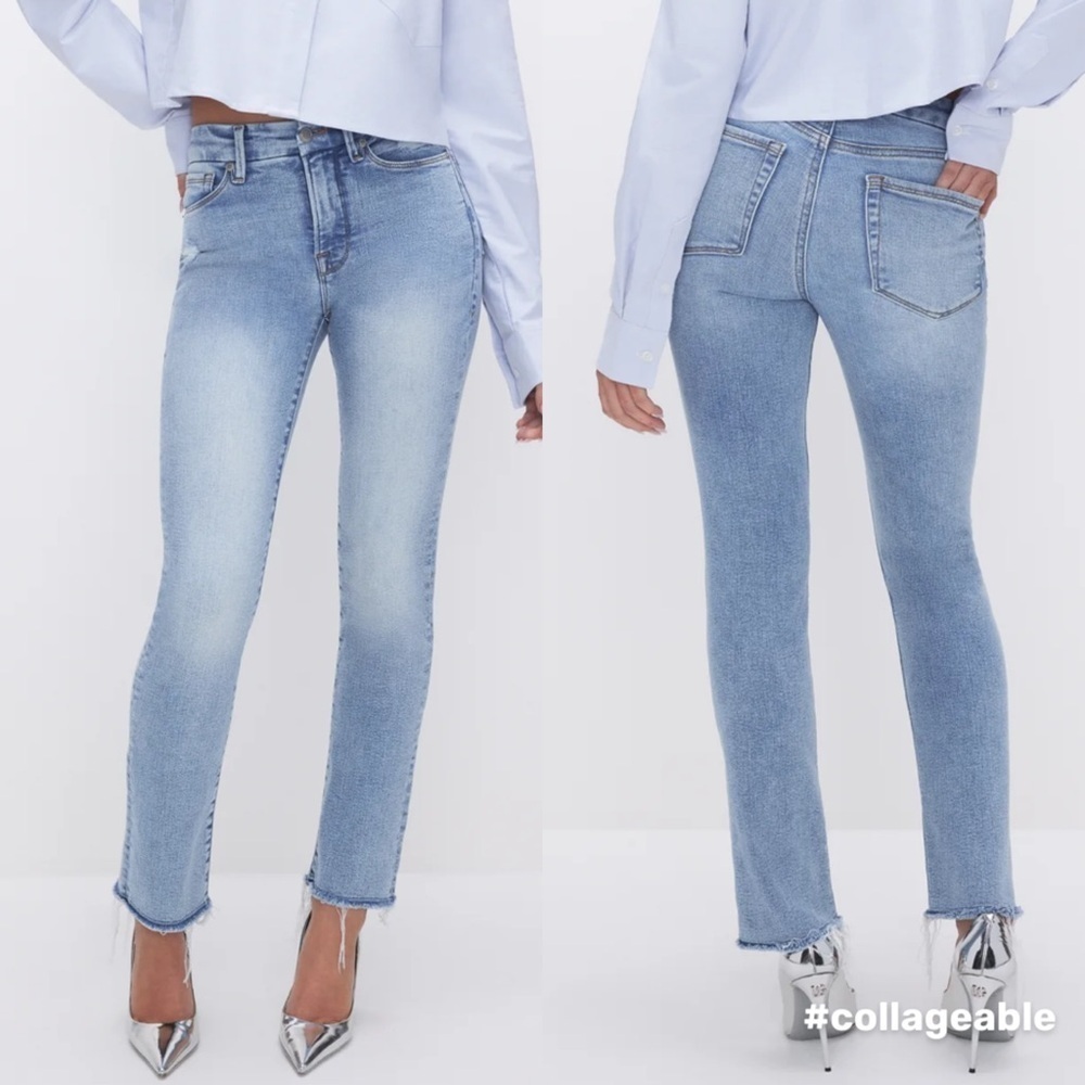 New Good American Good Legs Straight Jeans Mid Rise Sculpting Booty Shaping